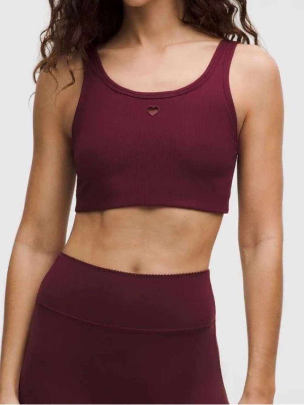 Women’s Ribbed Scoop Sports Bra Heart Burgundy Bay